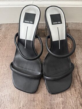 Dolce Vita Black Minimalist Double-Strap Heeled Sandals